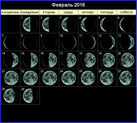 Лунный календарь на февраль 2016