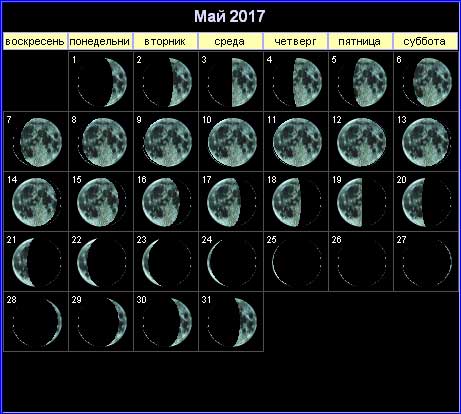 Лунный календарь на май 2017