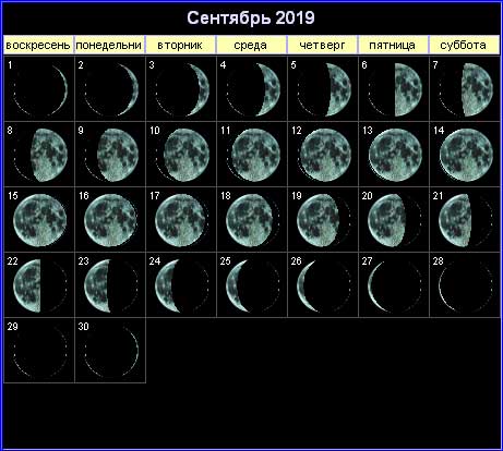 Лунный календарь на сентябрь 2019