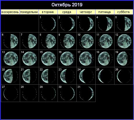 Лунный календарь на октябрь 2019