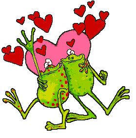 Поздравительная прикольная открытка с днем святого Валентина: смешная картинка гифка с двумя лягушками