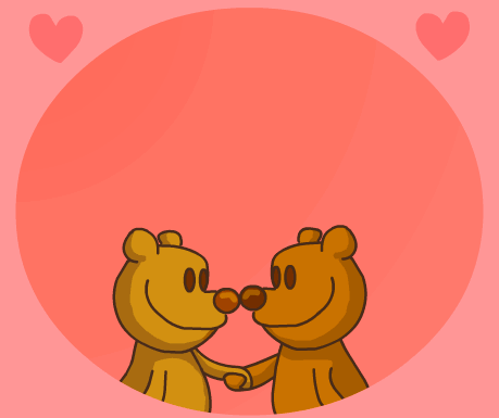Прикольная валентинка гифка с днем святого Валентина: два целующихся и обнимающихся медвежонка