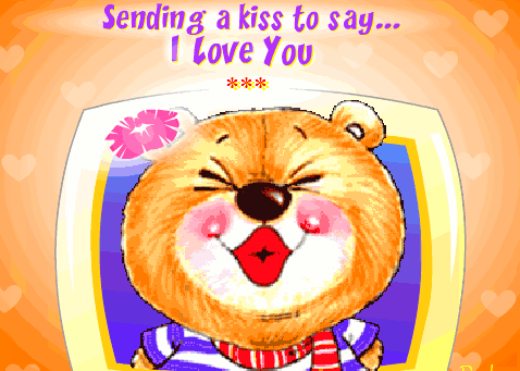 Прикольная открытка с днем святого Валентина: Медвежонок посылающий воздушный поцелуй