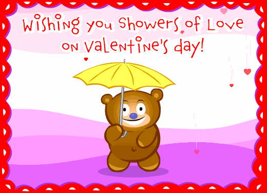 Прикольная открытка с днем святого Валентина: Медвежонок стоящий под зонтиком