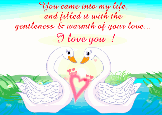 Прикольная открытка с днем святого Валентина: Два влюбленных лебедя