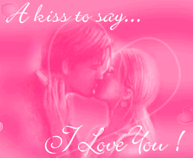 Красивая романтичная гиф открытка на день святого Валентина с целующейся парой, сердечками и признанием в любви
